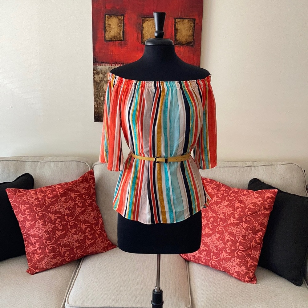 “STRIPPED” Mossimo off the shoulder top